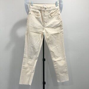 WE THE FREE PEOPLE Cream/Yellow Velvet Fray Hem Crop/Ankle Skinny Jeans